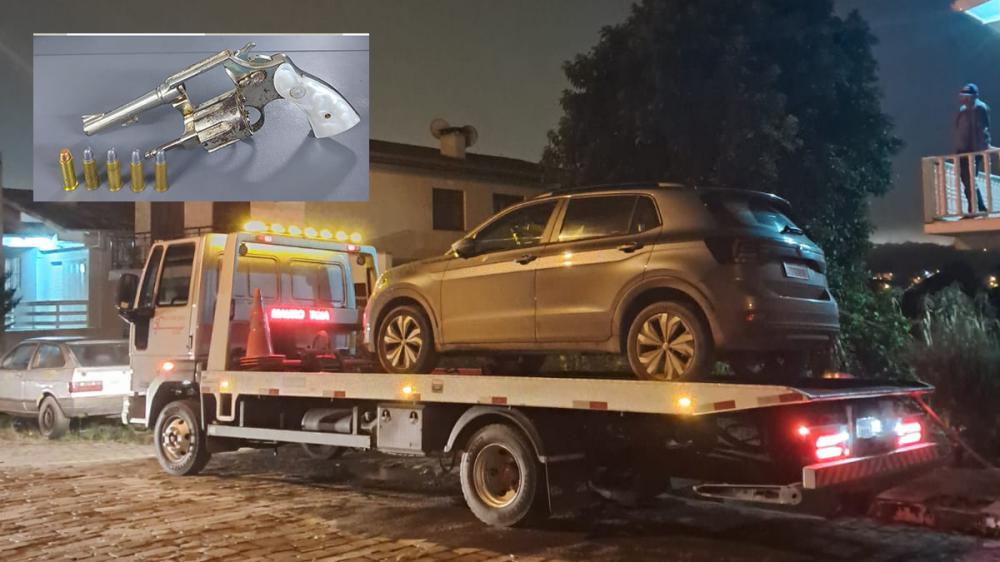 Registro dos dois veículos roubados e da arma encontrada em um deles. Crédito: Divulgação