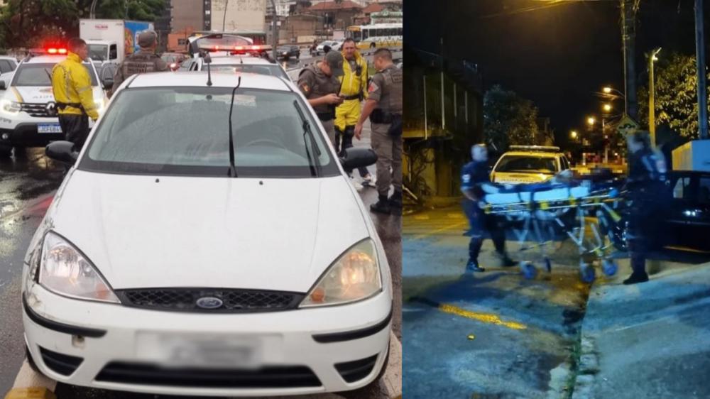 Registro do veículo usado no crime na noite desta segunda-feira, 15. Crédito (foto carro): Divulgação - Crédito (foto crime): Rádio Difusora