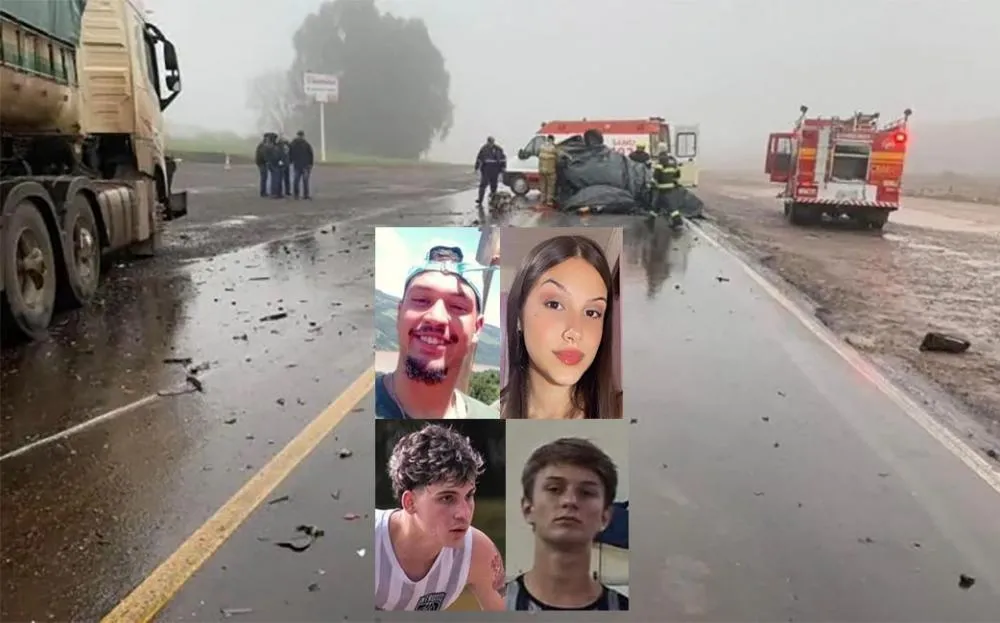 Quatro jovens perdem a vida em colisão entre carro e carreta