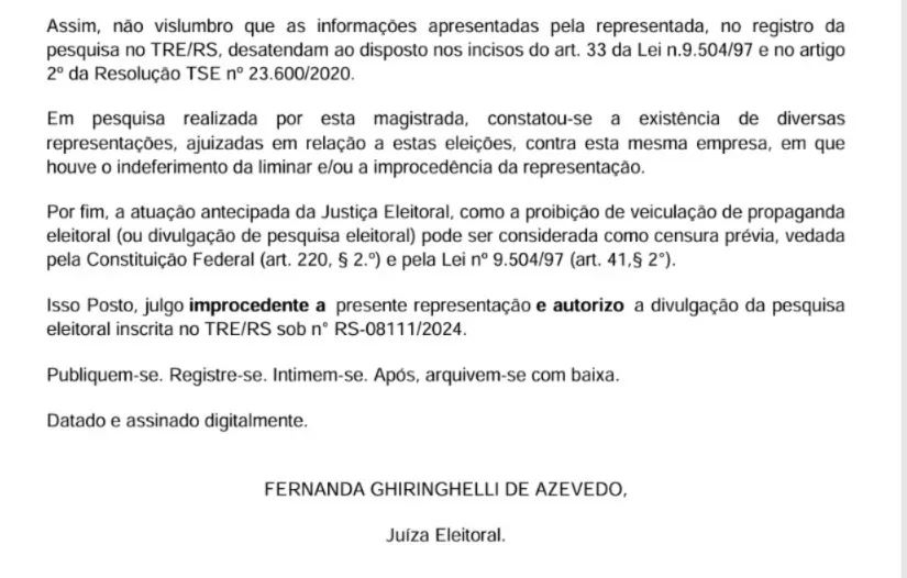 Justiça Eleitoral autoriza divulgação da pesquisa do NB Notícias