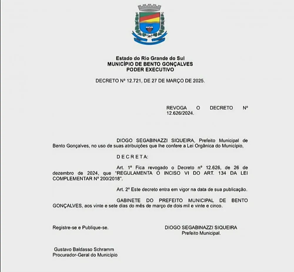 Prefeito Diogo revoga decreto que aumentava índice em 3,5 em Bento